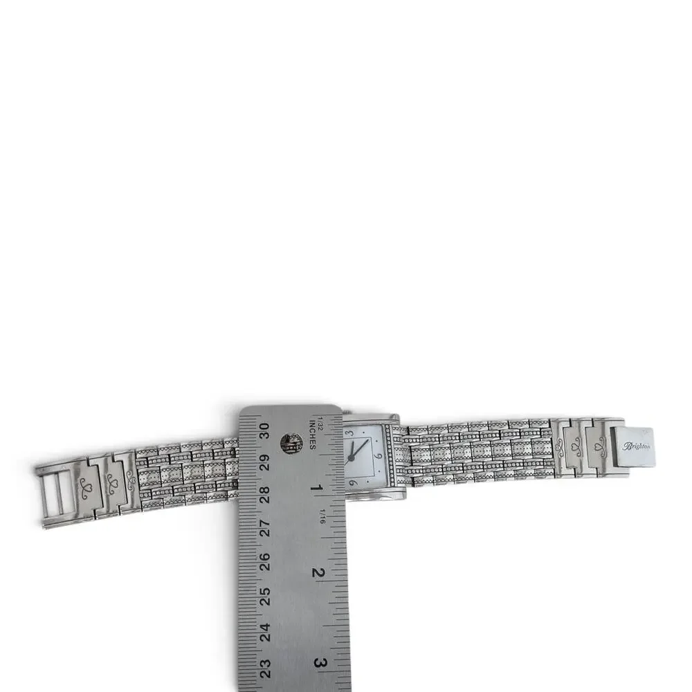Brighton Napa Watch Wide Woven Band Silver Plated Fold Over Clasp Retired